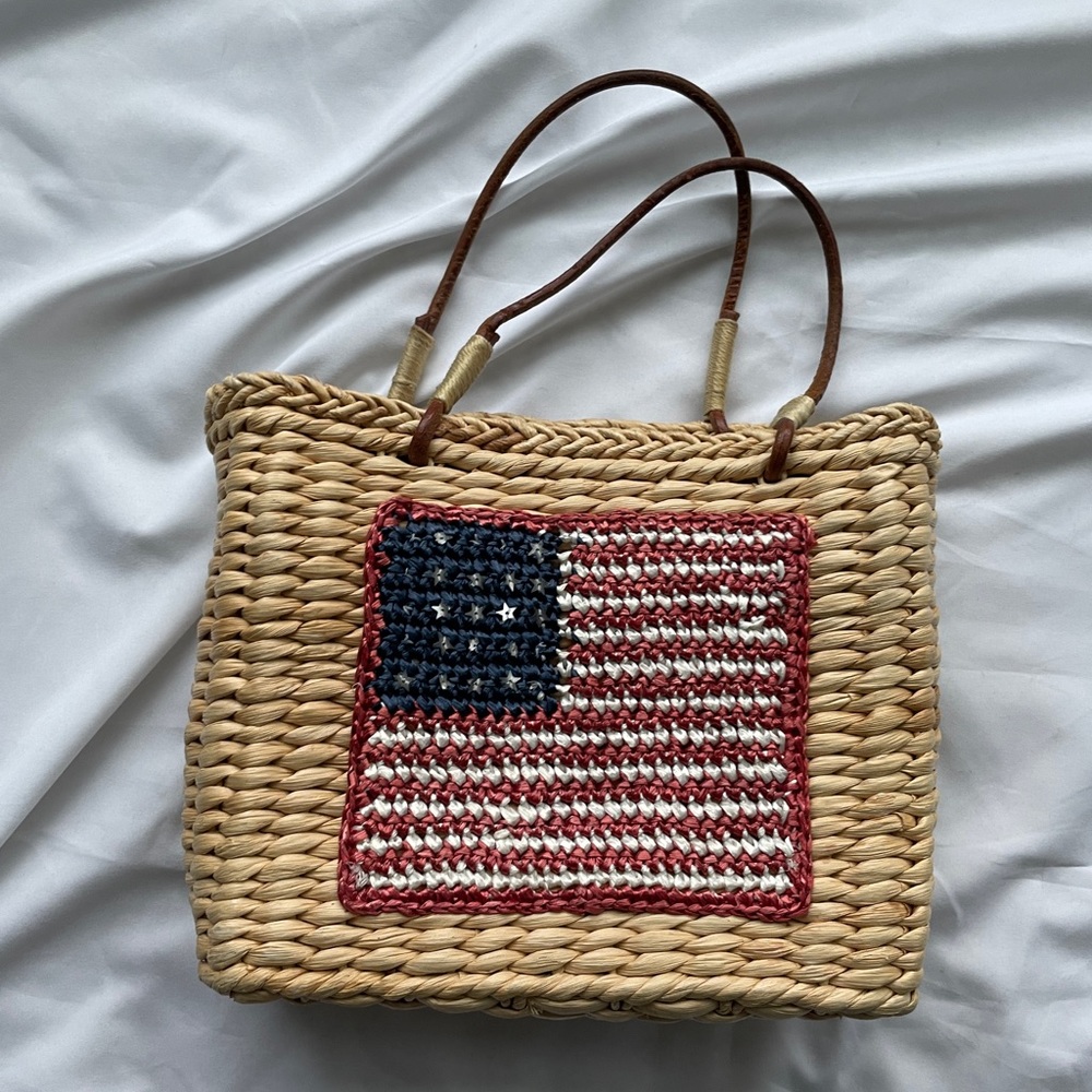 Vintage Old glory raffia bag/ stars and stripes raffia bag